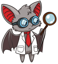 2024 theme bat, drawn by Beta in Illustrator for the 2024 "Science!" theme.